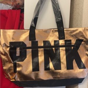 PINK Victoria's Secret Metallic Gold and Black Tote
